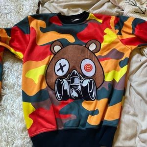 Retro gas mask teddy bear camouflage sweatshirt S
